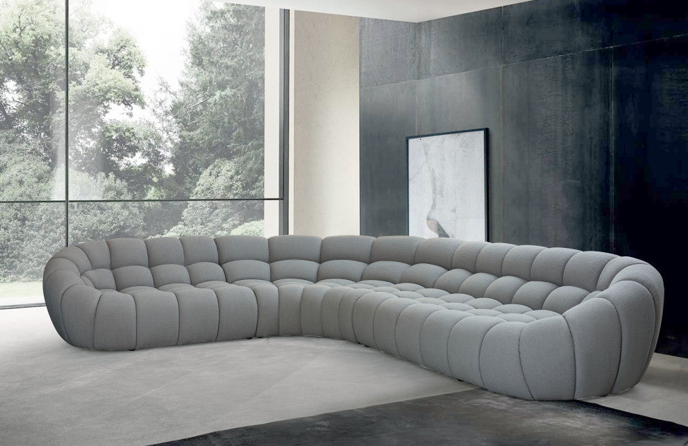 Yolonda, Modern Light Gray Curved Sectional Sofa