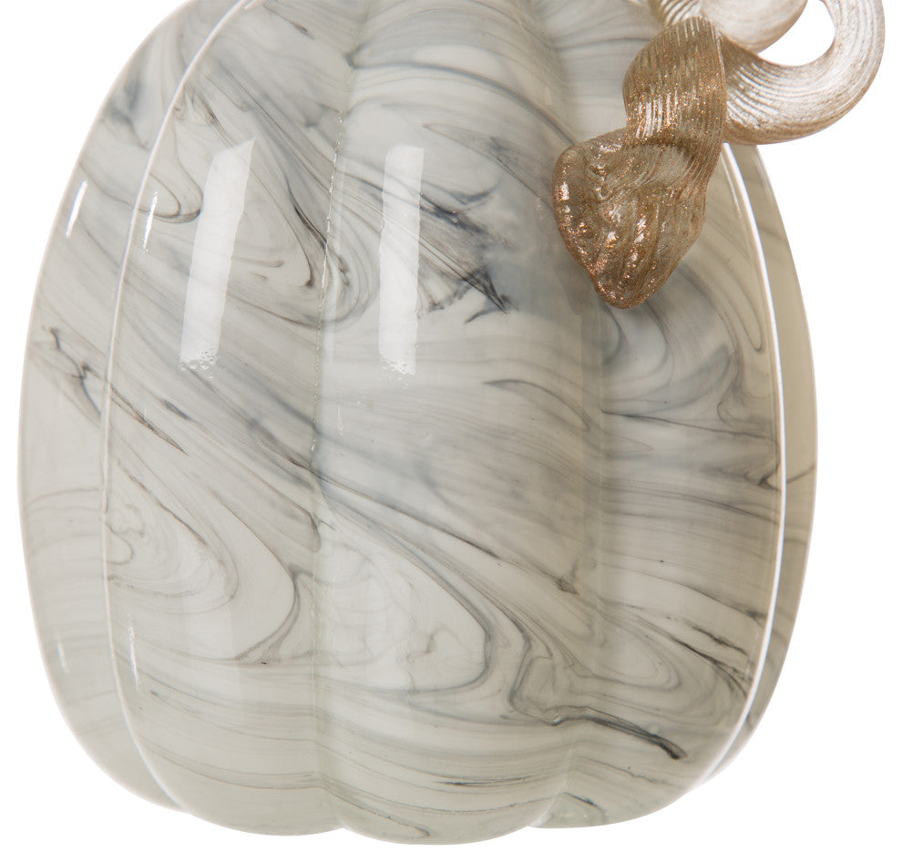 Set of 2, Gray Marble Glass Pumpkin