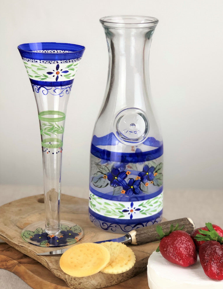 Blue Floral Hollow Flute Glasses, Set of 2