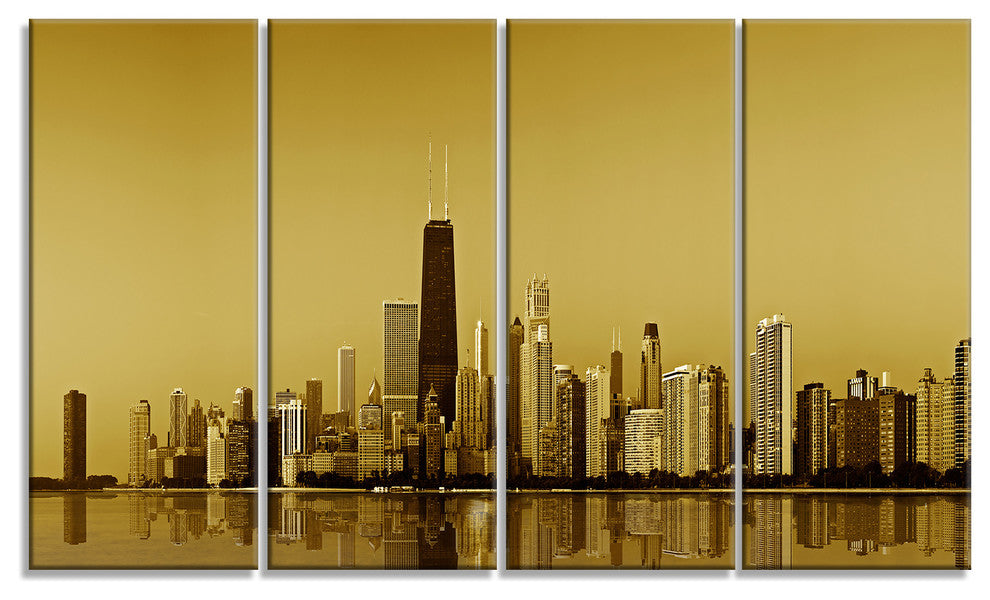 "Chicago Gold Coast With Skyscrapers" Canvas Print48"x28", 4-Panels