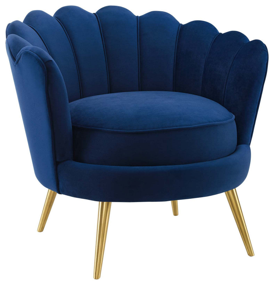 Navy Admire Scalloped Edge Performance Velvet Accent Armchair