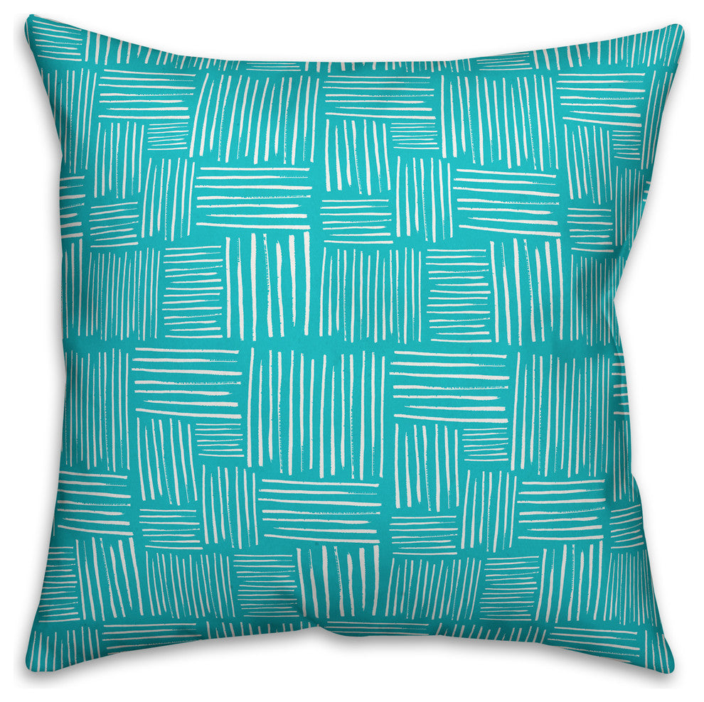 Teal and White Crosshatch Outdoor Throw Pillow, 18x18