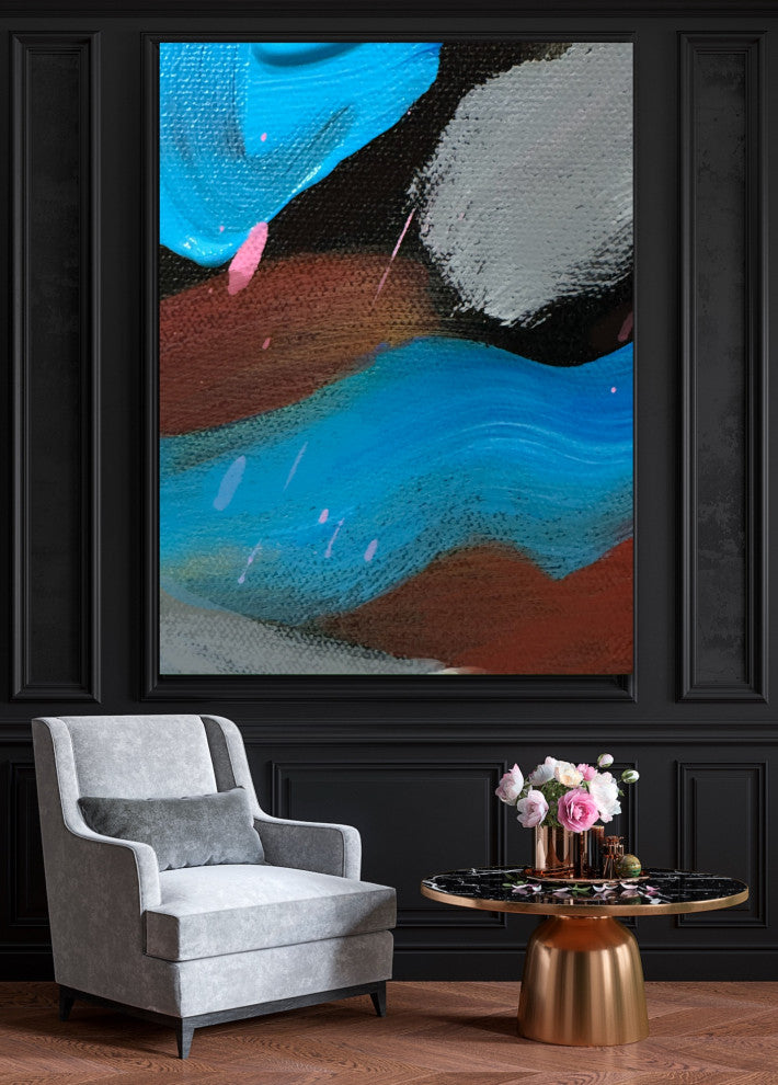 72x60 Inches Large Modern Painting Blue Brown Wall Art Textured Painting