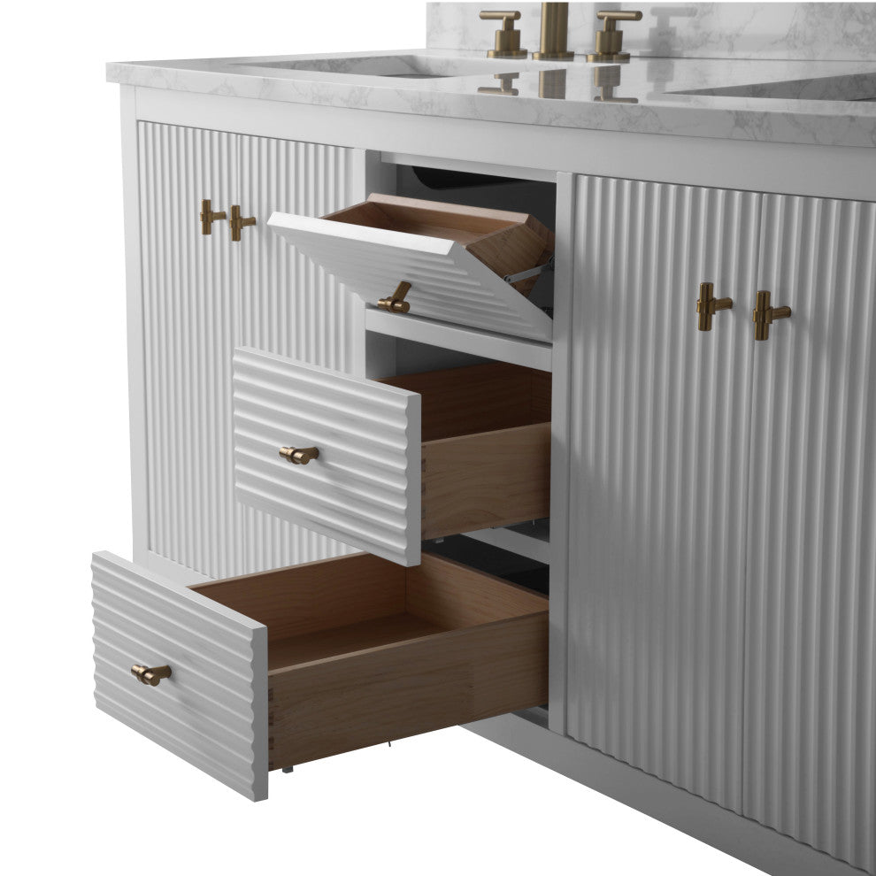 Vanity Art Freestanding Vanity, White, 60", Double Sink, Golden Brushed