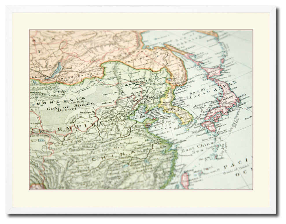 Europe, Asia Old Map Print On Canvas With Picture Frame Art Collection 16" X 21"