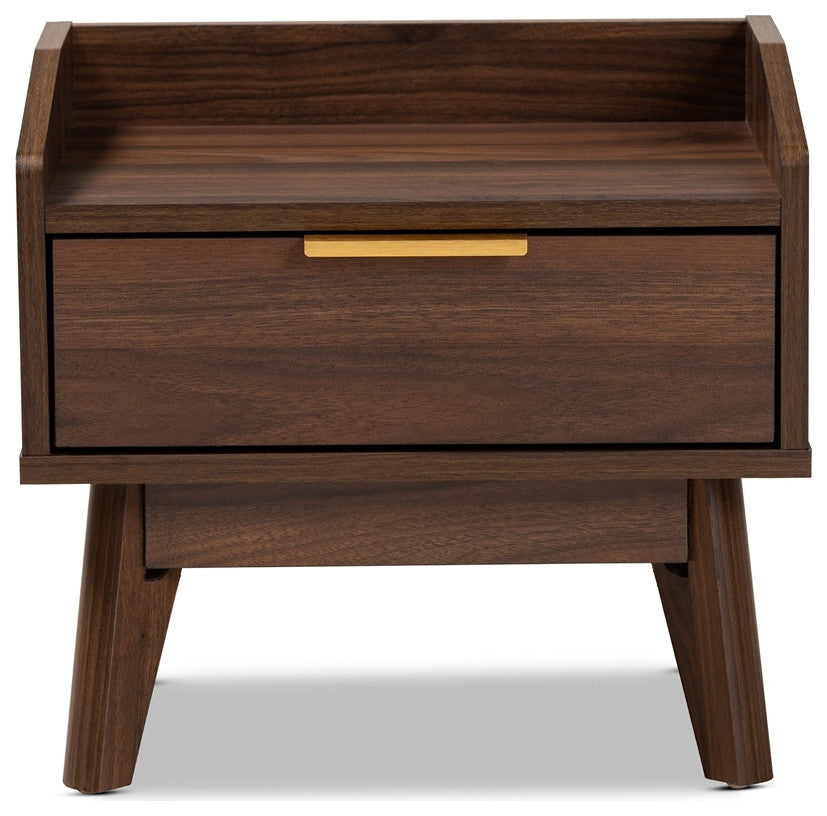 Mid-Century Modern Walnut Brown Finished 1-Drawer Wood Nightstand