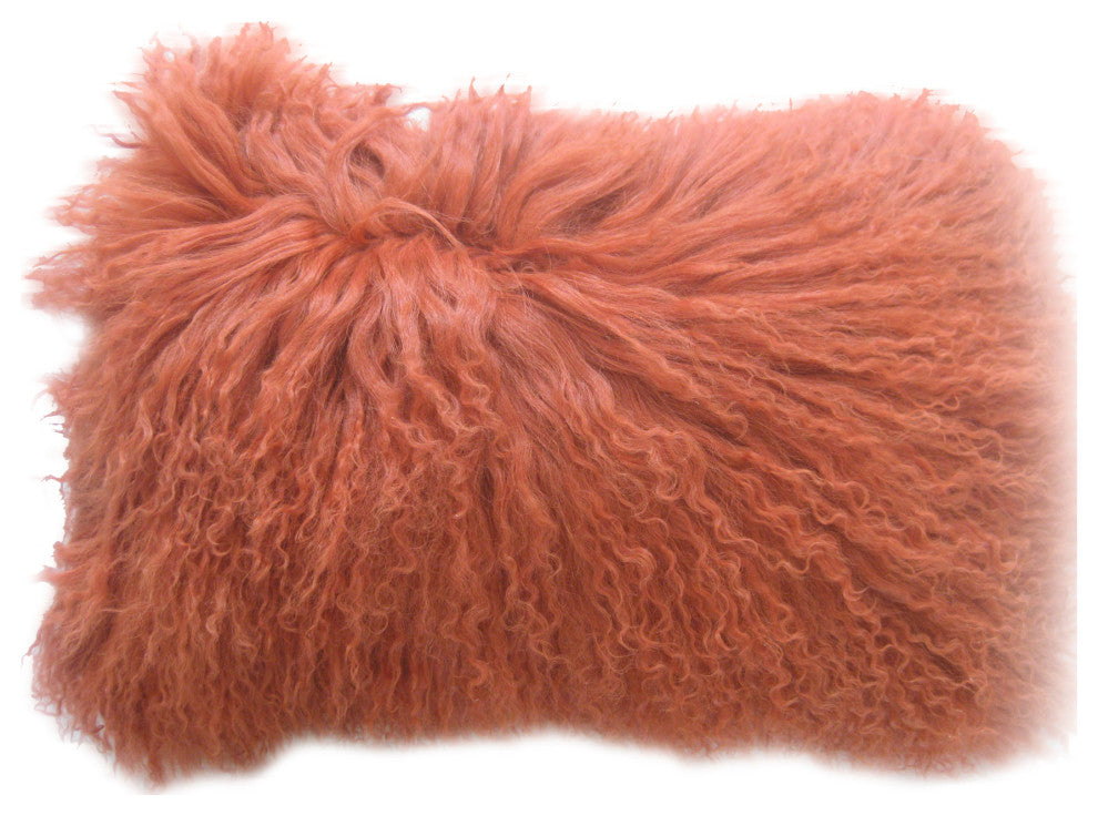 Contemporary Lamb Fur Pillow Rect. Orange - Orange