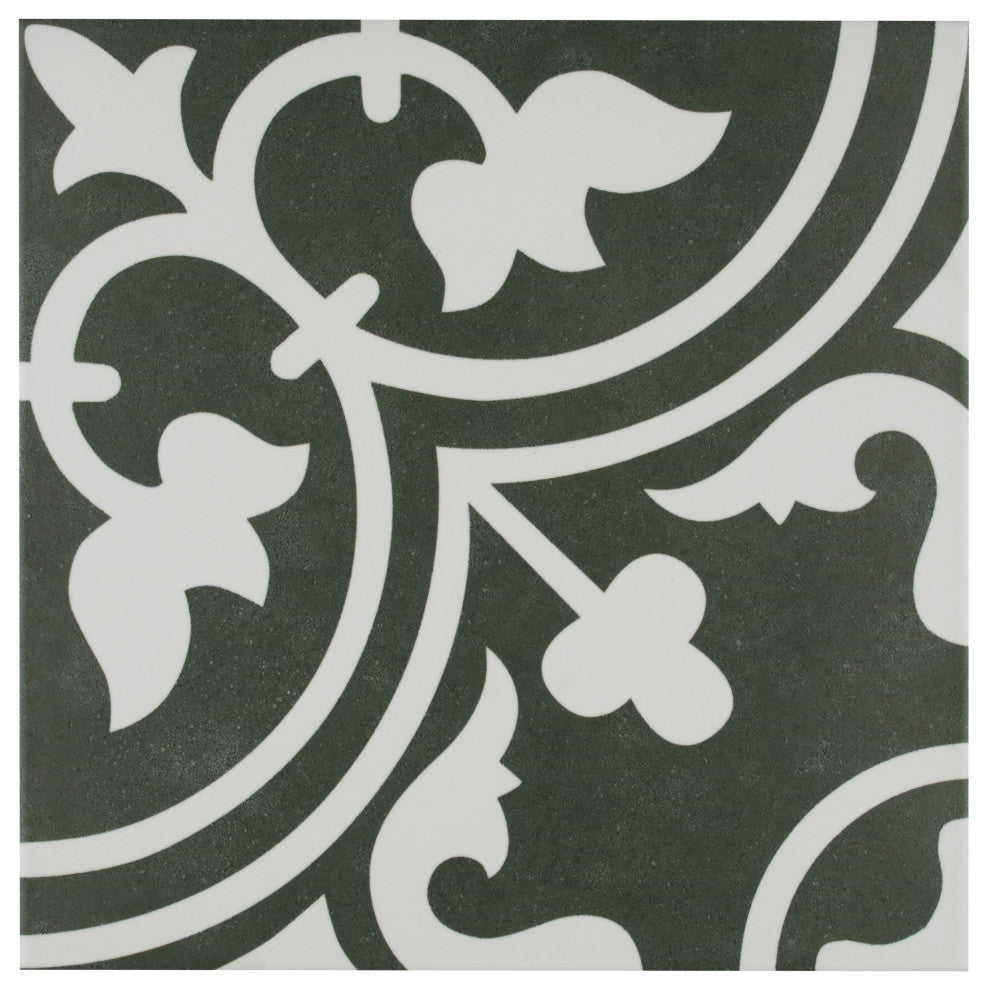 Arte Encaustic Porcelain Floor and Wall Tile, Black