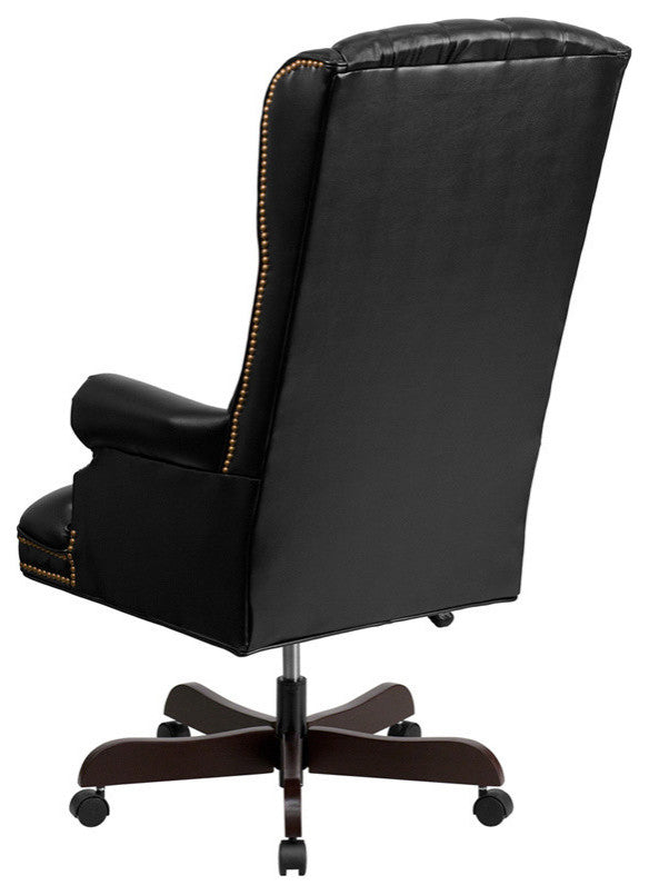 High Back Traditional Tufted Black Leather Executive Swivel Chair With Arms