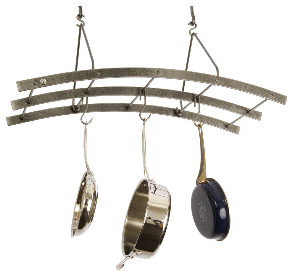 Handcrafted Reversible Arch Ceiling Pot Rack w 12 Hooks Hammered Steel