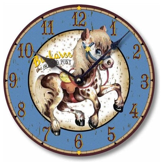 Vintage-Style Painted Pony Retro Western Wall Clock, 12 Inch Diameter