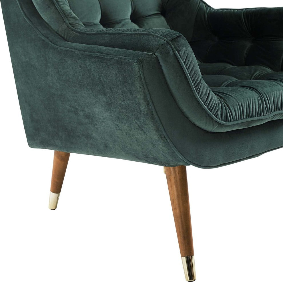 Suggest Button Tufted Upholstered Velvet Lounge Chair, Green