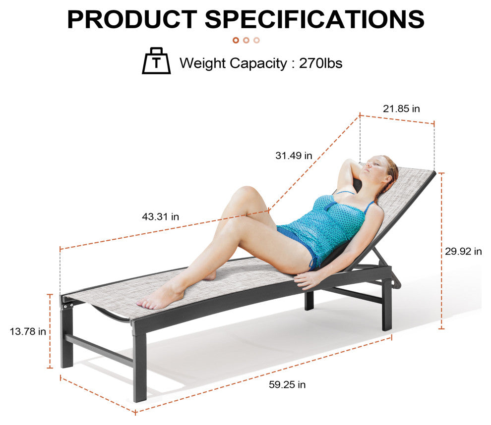 Outdoor Patio Aluminum Adjustable Chaise Lounge Chairs (Set of 2), Earth