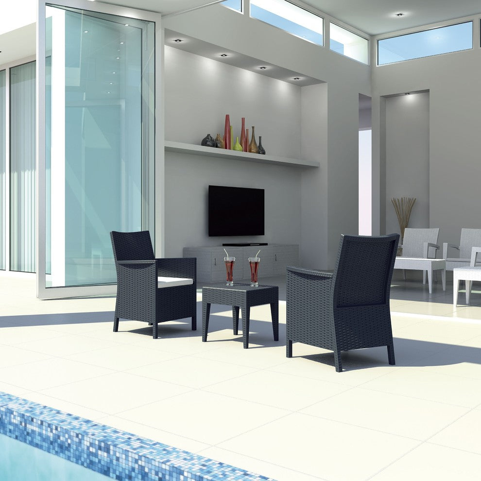 California Wickerlook Casual Seating 3 Piece Set, Dark Gray