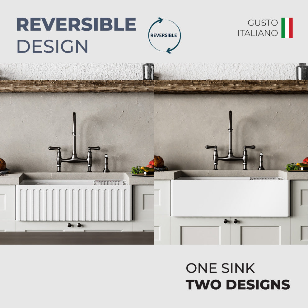 ISVEA 30" Apron Front Single Bowl Farmhouse Fireclay Kitchen Sink, Workstation