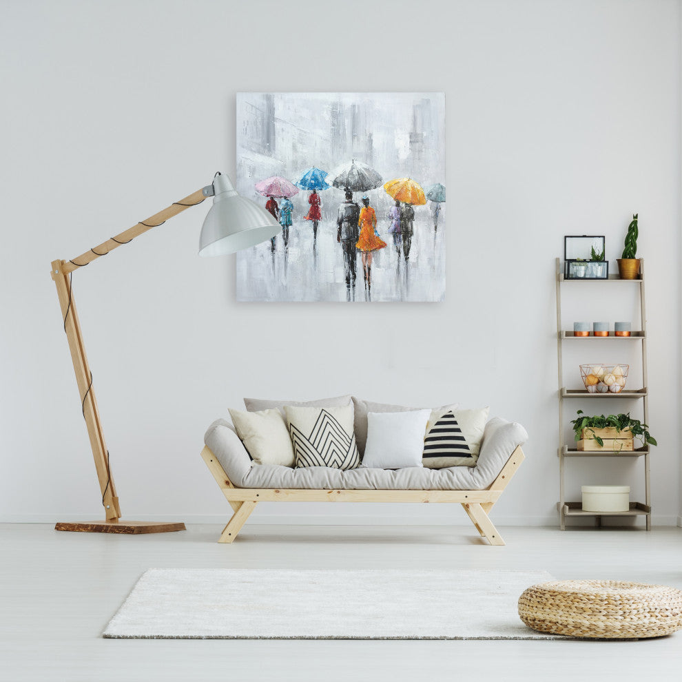 Hand-painted "Umbrellas of Romance I " Oil painting Original wrapped canvas