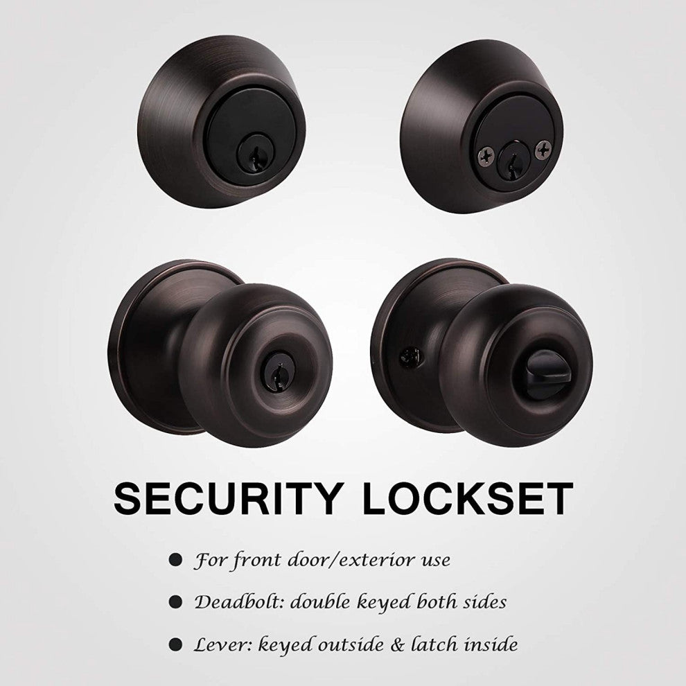 Double Keyed Cylinder Deadbolt with Matching Round Style Knob, Set of 5