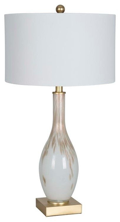 28" Glass USB Table Lamp with Linen Shade, White with Gold Glitter (Set of 2)