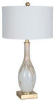 28" Glass USB Table Lamp with Linen Shade, White with Gold Glitter (Set of 2)
