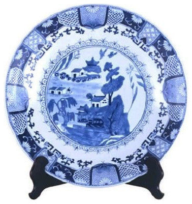 Blue and White Porcelain Chinese Blue Willow Plate 16"