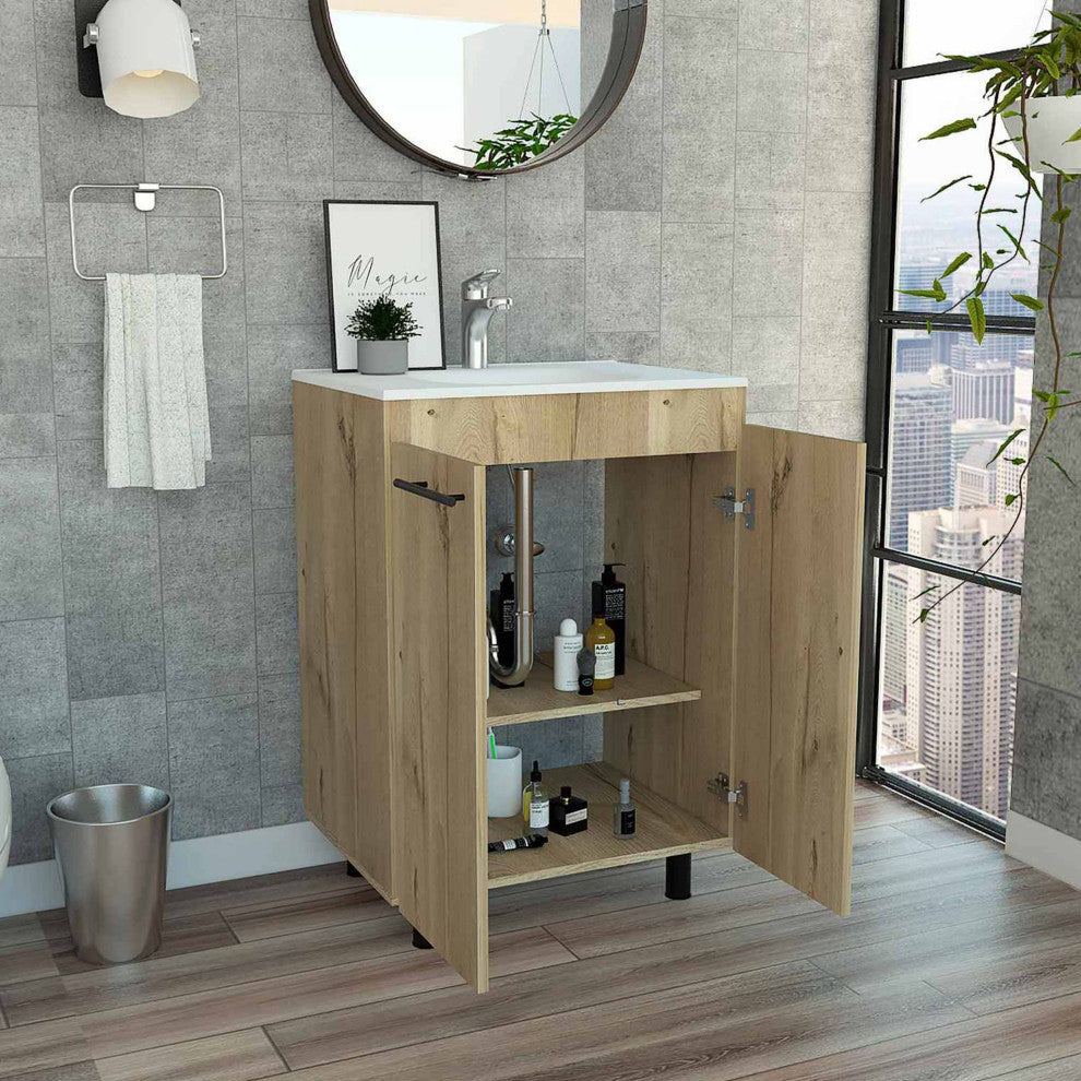 Selma 24" Freestanding Bathroom Vanity Cabinet, with Division - Wood Grain