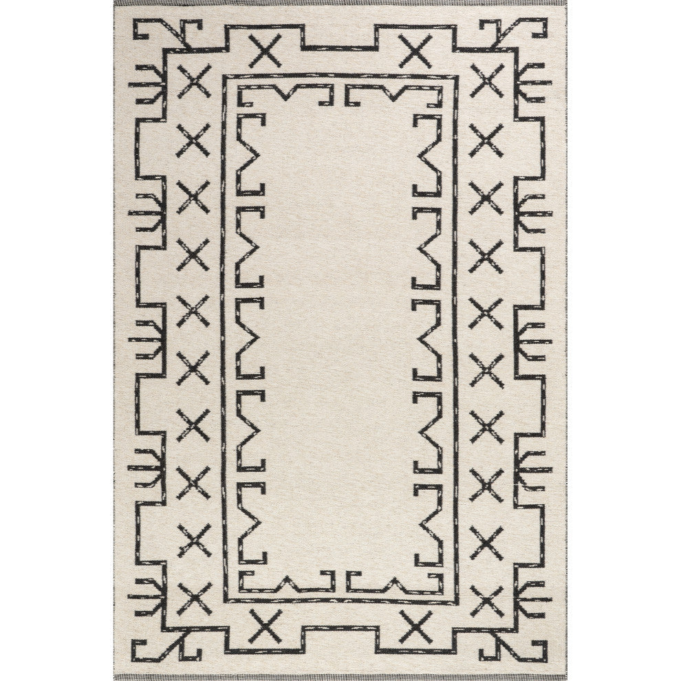 June Geometric Reversible Wool Area Rug, Ivory 5' x 8'
