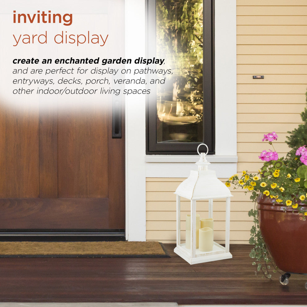 White Candlelit Lantern with Warm White LED Lights