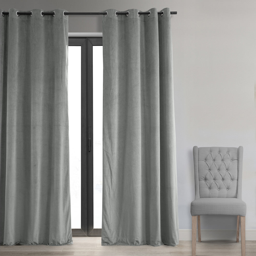 Signature Silver Gray Grommet Blackout Velvet Curtain Single Panel, 50"x108"