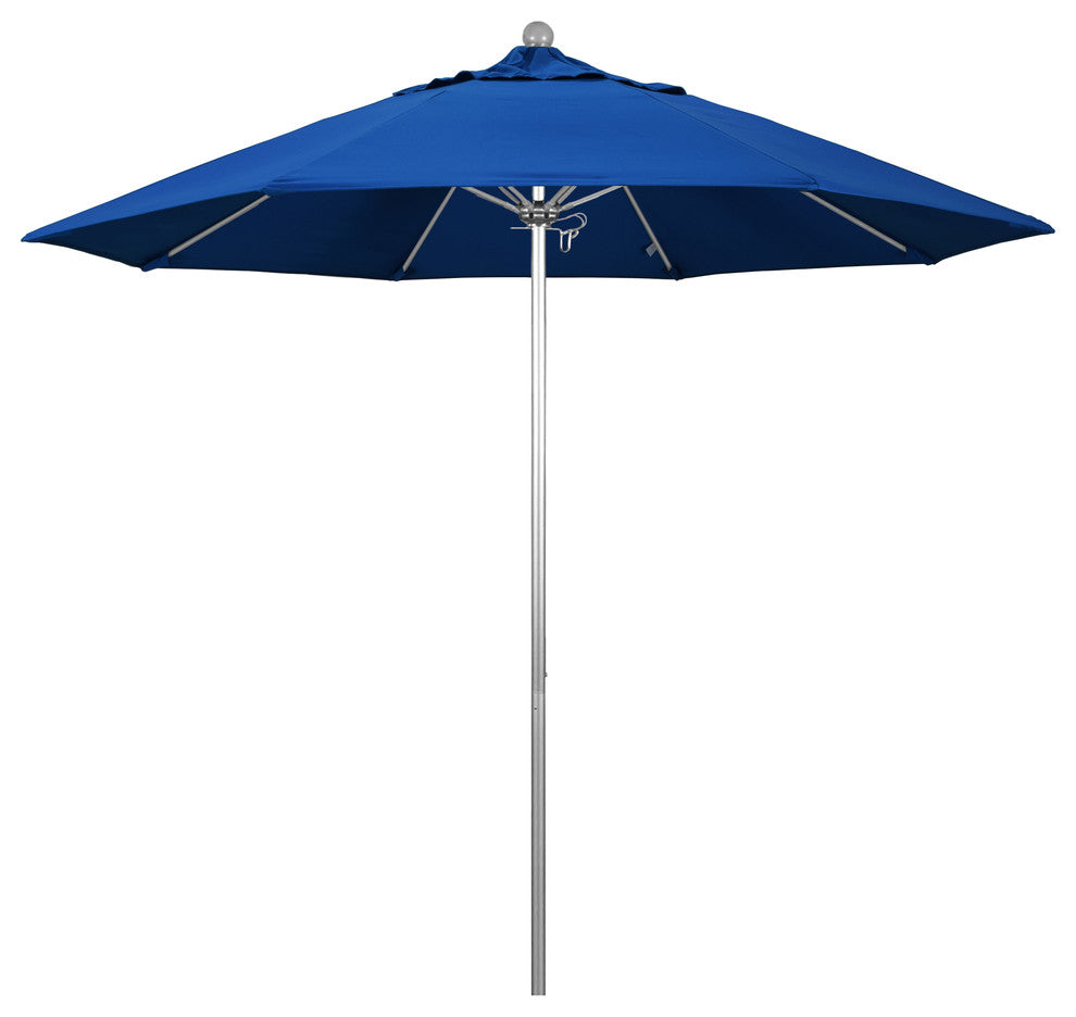 9' Silver Anodized Push Lift Fiberglass Rib Aluminum Umbrella, Pacifica, Pacific