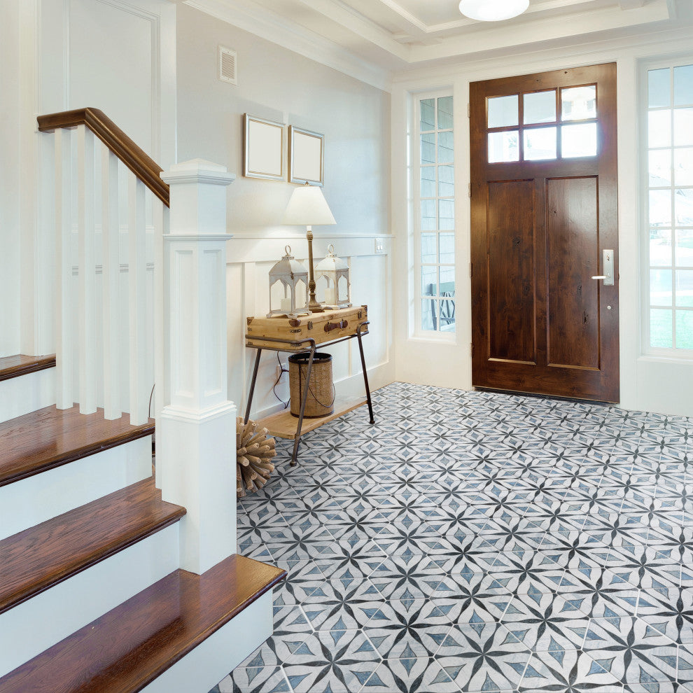 Cassis Hex Flower Black Porcelain Floor and Wall Tile