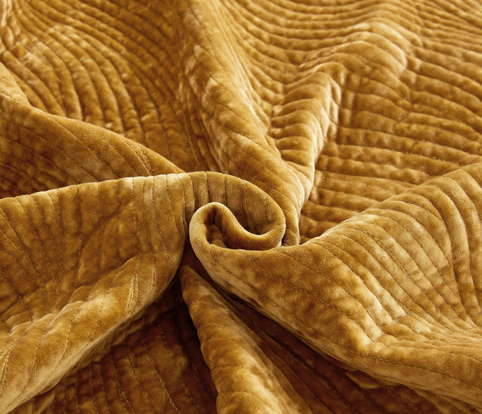 Velvet Dreams Melted Gold Plush Ripple Waves Bedspread, Cal King