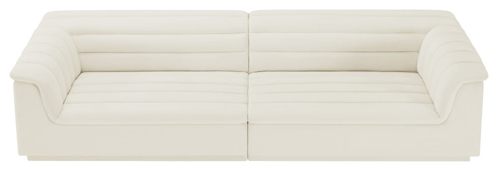 Cascade Upholstered Modular Sofa, Cream, Velvet, Straight Sofa