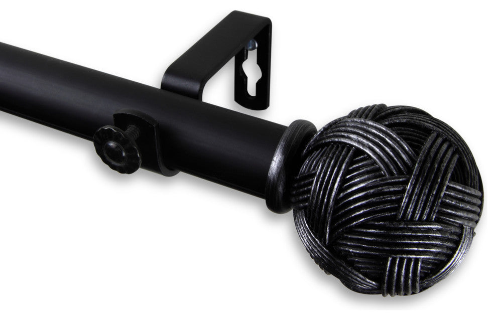 Twine 1" Curtain Rod 28-48", Black, Black, 66-120"