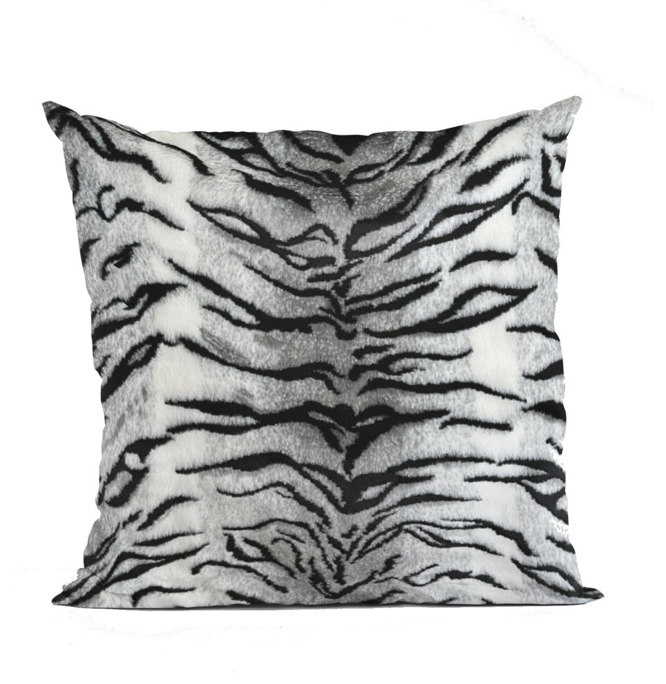 Plutus Black and White Zebra Faux Fur Throw Pillow, 24" x 24"