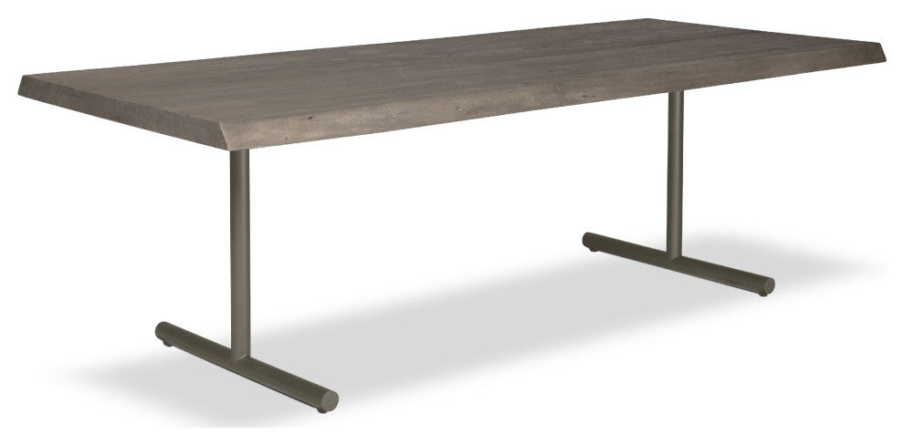 Brooks Dining Table, T Base, 40"x79", Sandblasted Grey Top, Pewter Base