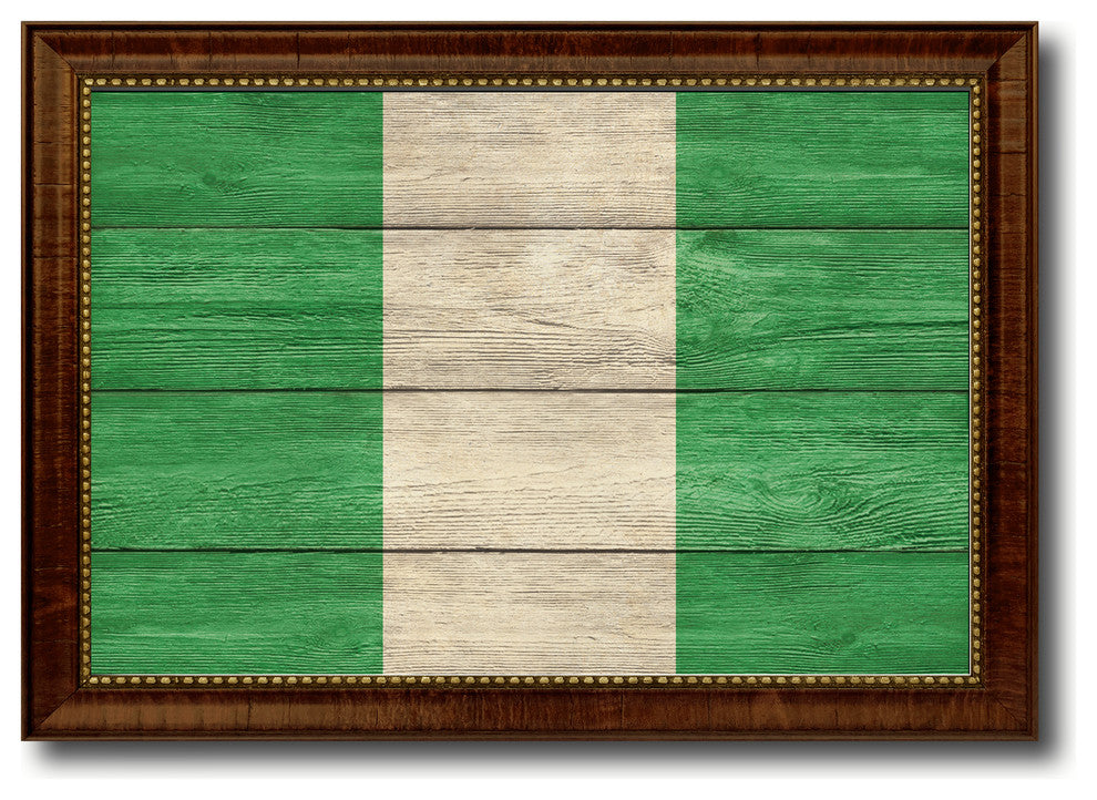 Nigeria Country Textured Flag Print With Brown Gold Frame, 19"X27"