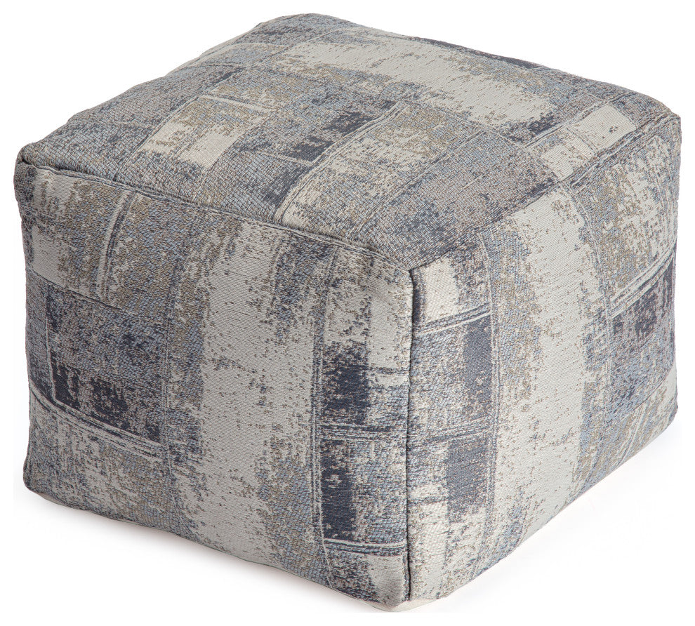 Biarritz 22" x 22" x 16" Gray and Ivory Pouf