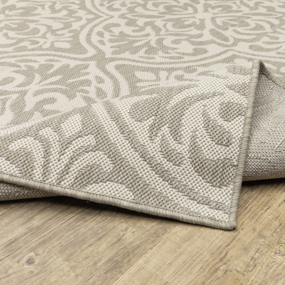 Parlan Floral Indoor-Outdoor Area Rug, Gray, 6'7"x9'2"