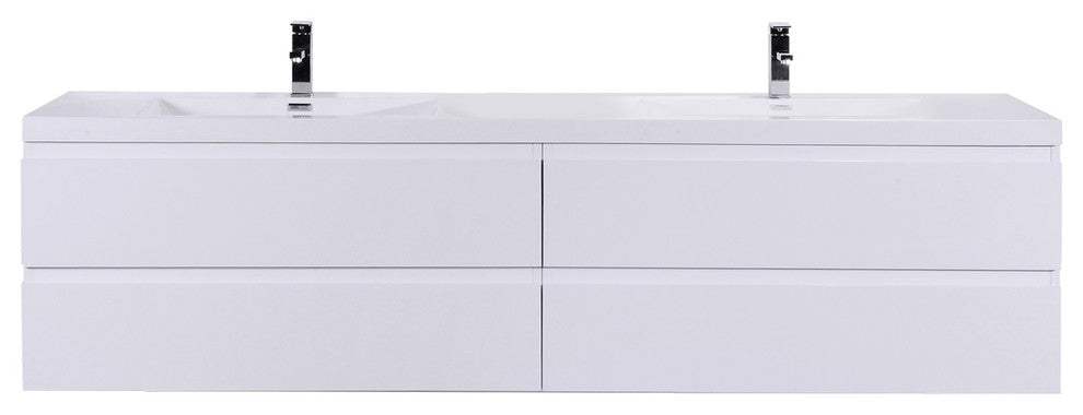 MOB 72" Double Sink Wall Mounted Vanity With Acrylic Sink, High Gloss White
