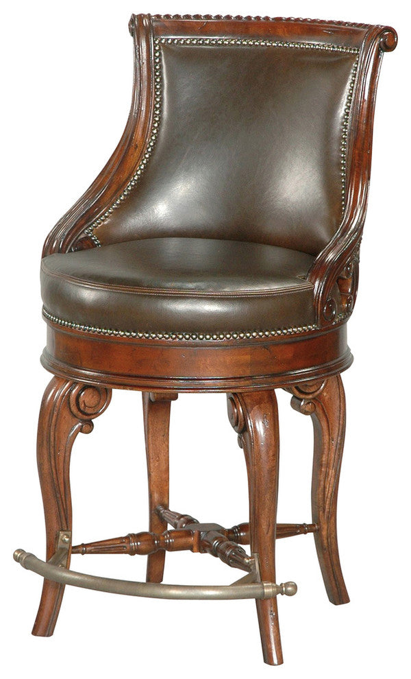 Tatum Swivel Counter Stool, Dark Leather