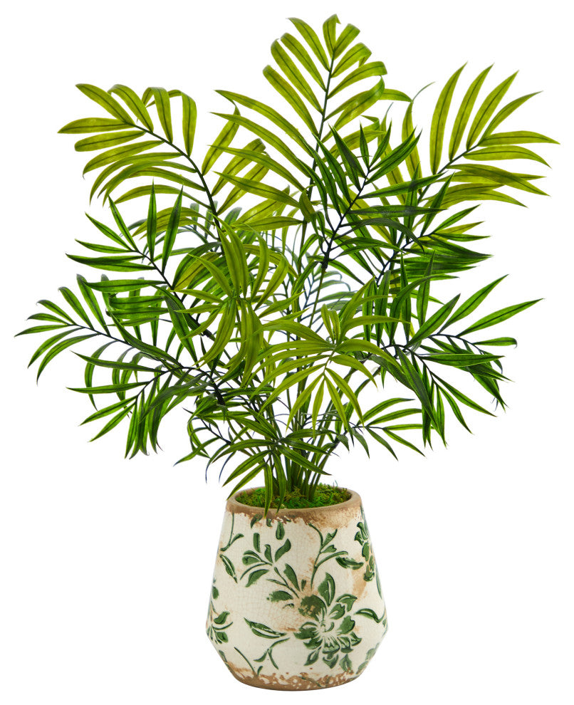 18" Mini Areca Palm Artificial Plant, Floral Vase