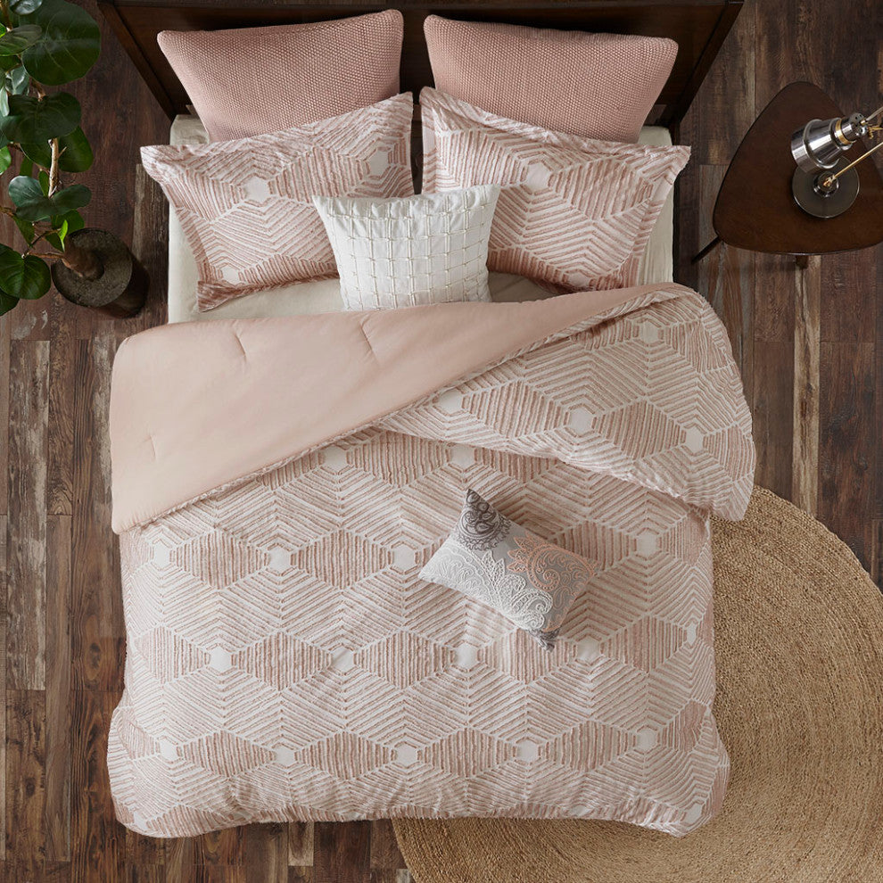 INK+IVY Ellipse Cotton Jacquard Comforter Set, Blush, Full/Queen