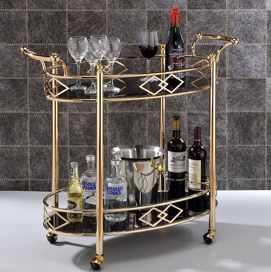 Ottesen Serving Cart, Gold and Black Glass