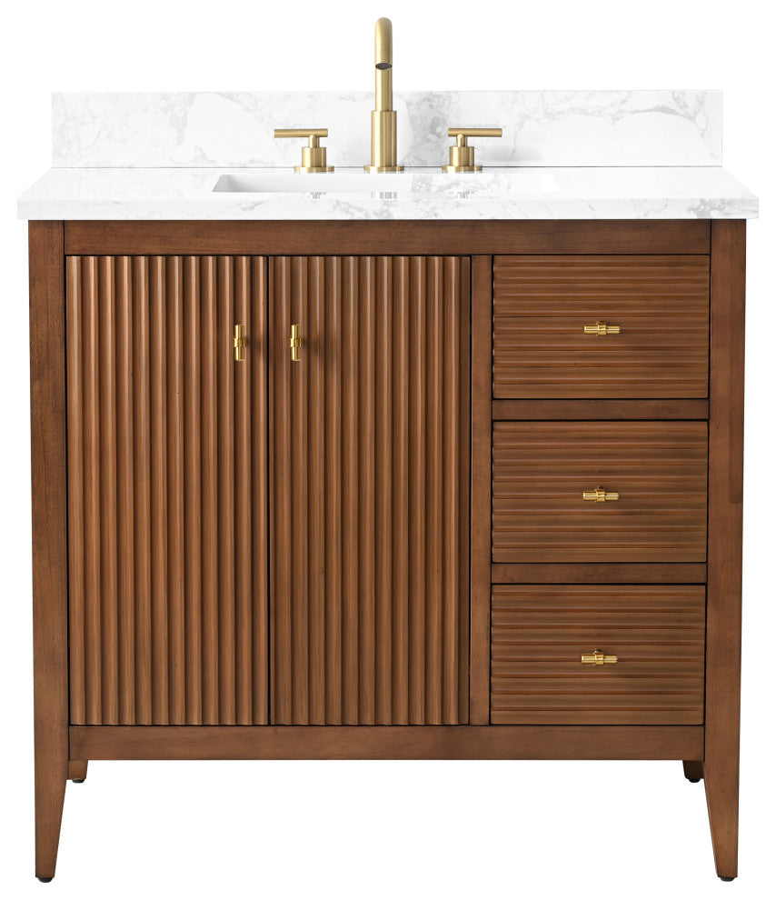 Vanity Art Freestanding Vanity, Walnut, 36", Single Sink, Golden Brushed