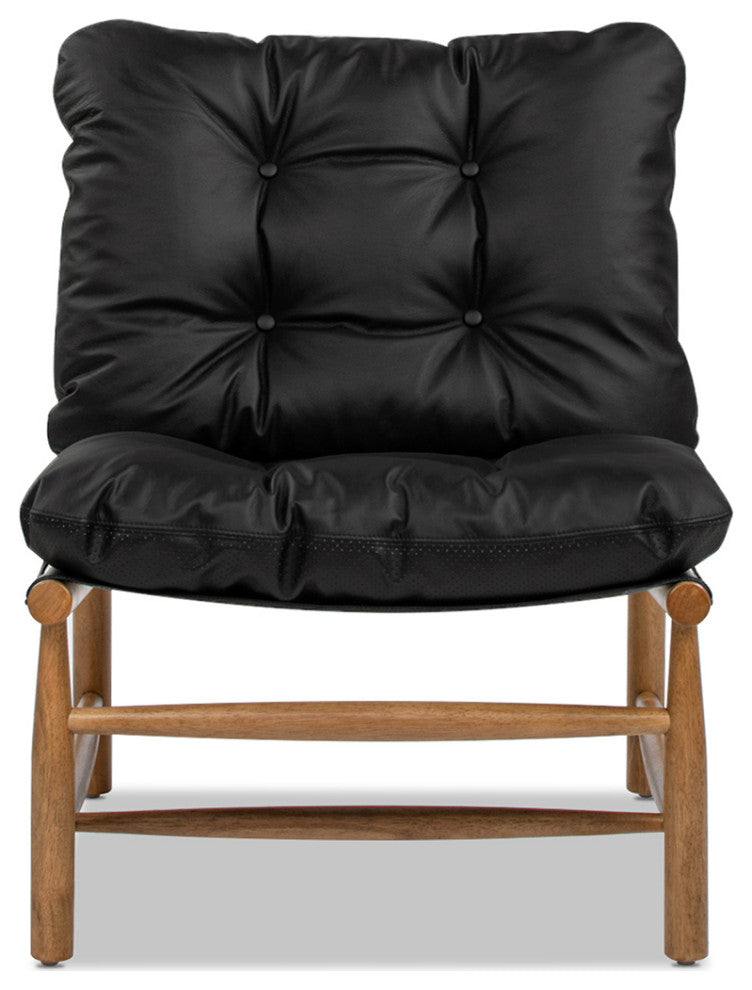 Oxford 26.5" Leather Mid-Century Modern Accent Chair, Noir Black