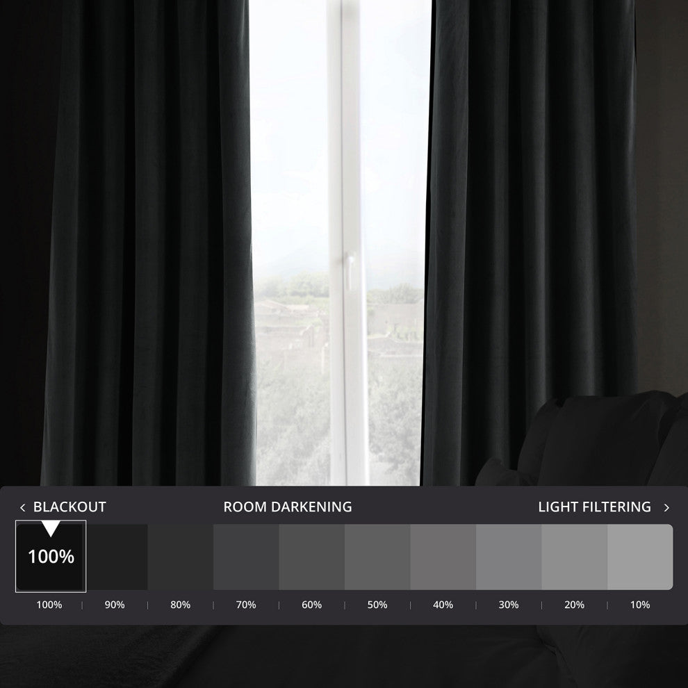 Signature Natural Gray Blackout Velvet Curtain Single Panel, 50"x108"