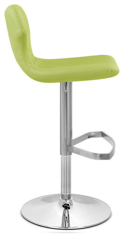 Modern Ellery Bar Stool Lime Green Leatherette Polished Chrome Adjustable Base