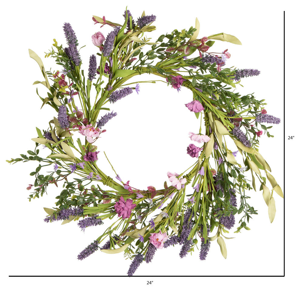 Vickerman 24" Artificial Purple Lilac Wild Flower Wreath