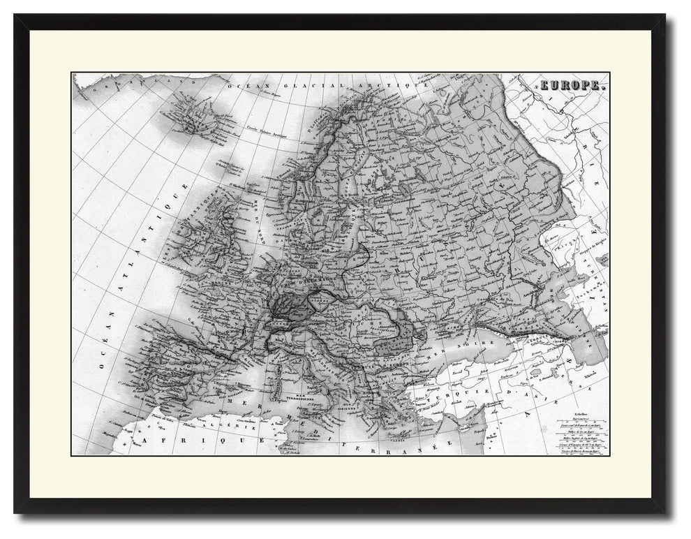 Europe Vintage B&W Map Canvas Print, 28"x37"