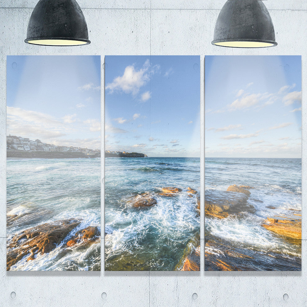 "White Waves in Bondi Beach" Beach Metal Wall Art, 3 Panels, 36"x28"